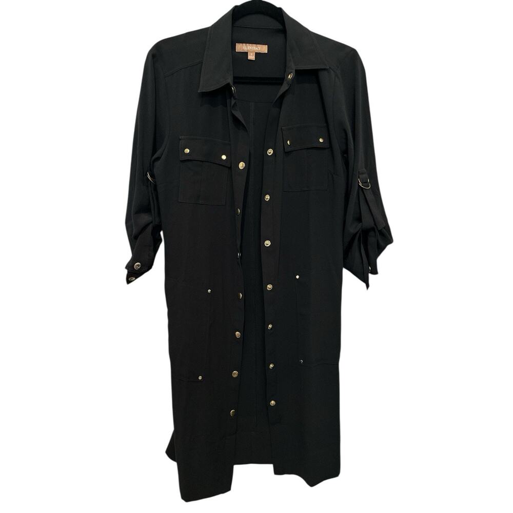 Ellen Tracy black button-front shirt dress with gold-tone hardware Size S